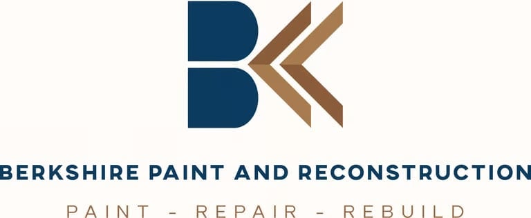 Berkshire Paint and Reconstruction logo featuring stylized BK initials in blue and brown with tagline Paint - Repair - Rebuild